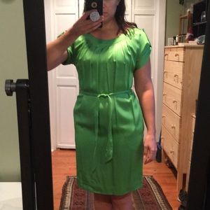 Green silk pleated dress